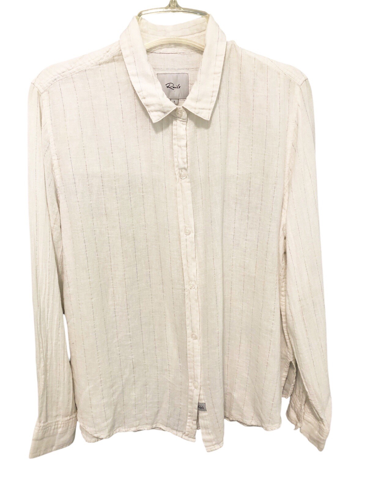 Rails Size Large Sydney Lago Stripe Shirt Blouse White with Multi Color Stripes