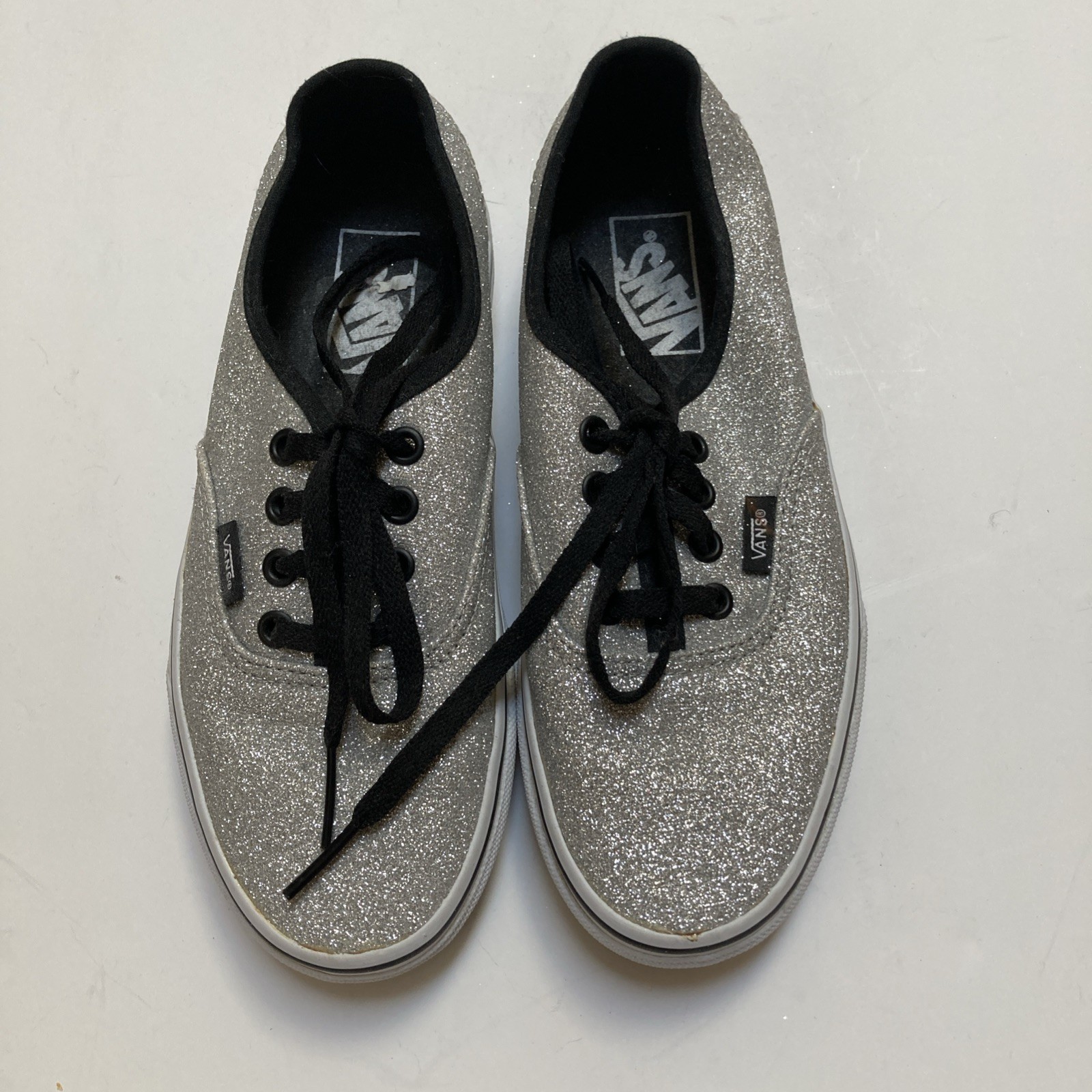 VINTAGE NWOT VANS Off The Wall Silver/Black Glitter Sneakers Men 5.5 Women 7