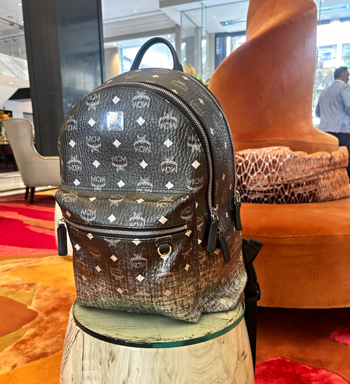 Authentic MCM Laptop Backpack Black and Silver