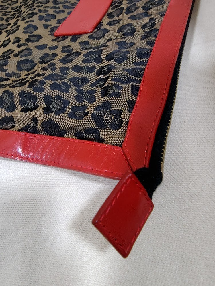 Fendi Clutch Bag Purse Leopard Leather Nylon Authentic 398T0359