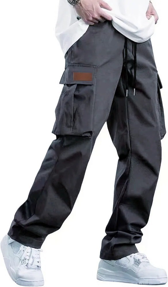 Mens Cargo Pants Casual Joggers Drawstring Hiking Outdoor Twill Sweatpants Fit👖