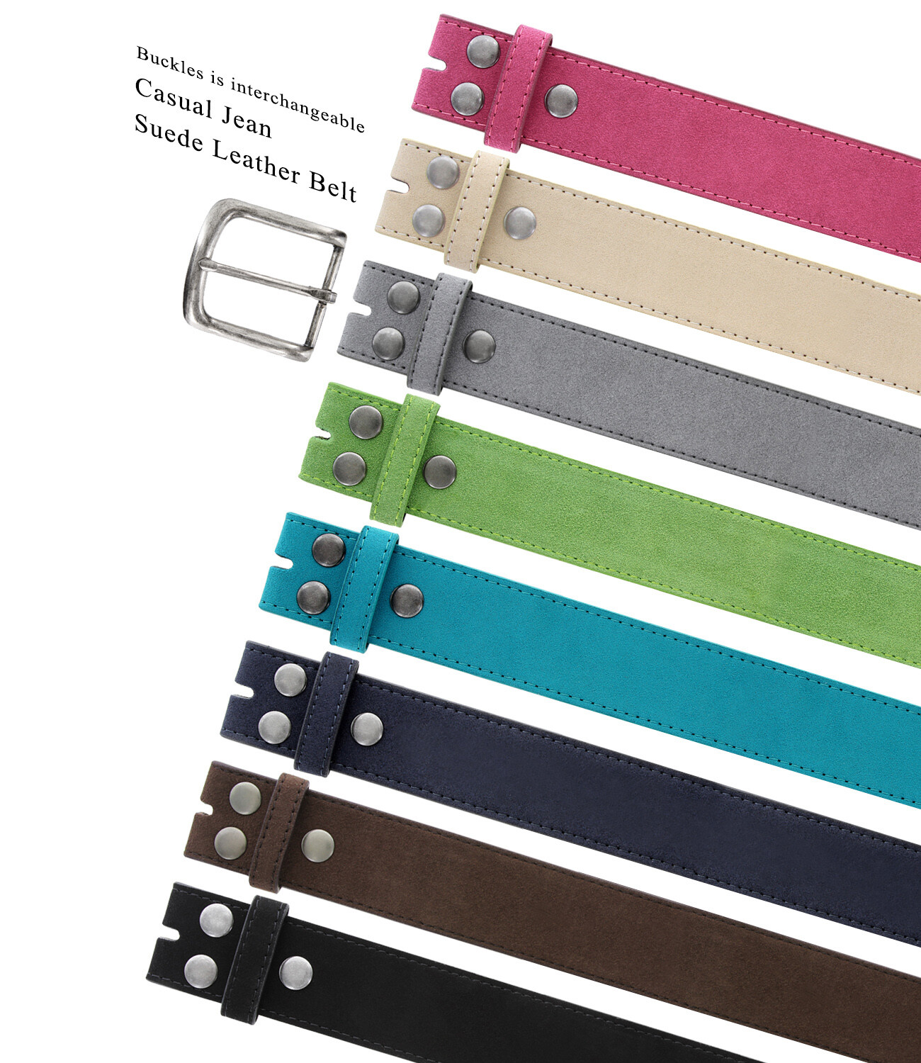 Antique Silver Buckle Suede Leather Casual Jean Belt 1-1/2″(38mm) Wide