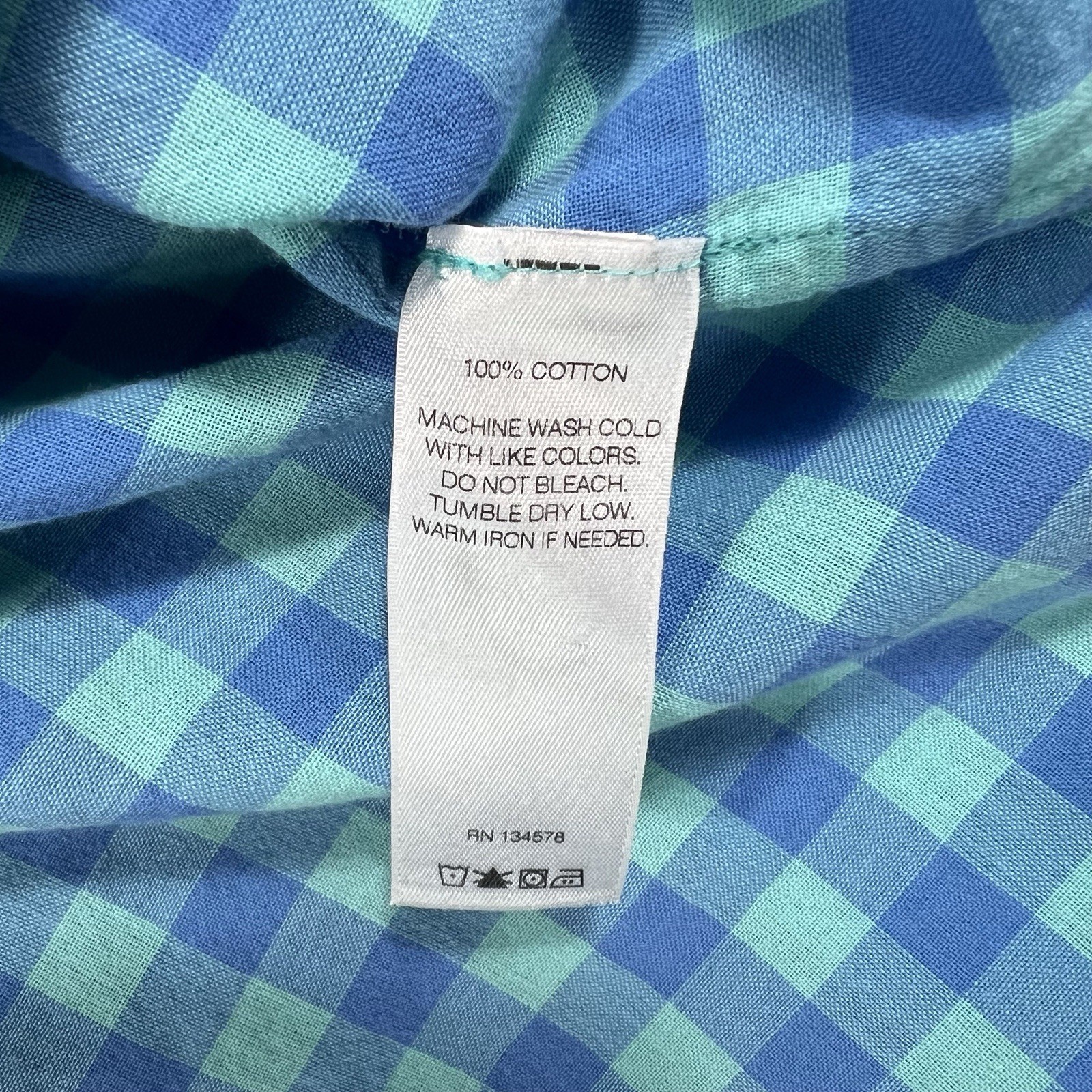 Vineyard Vines Women’s Gingham Popover Shirt Size 12 Turquoise/Blue Check
