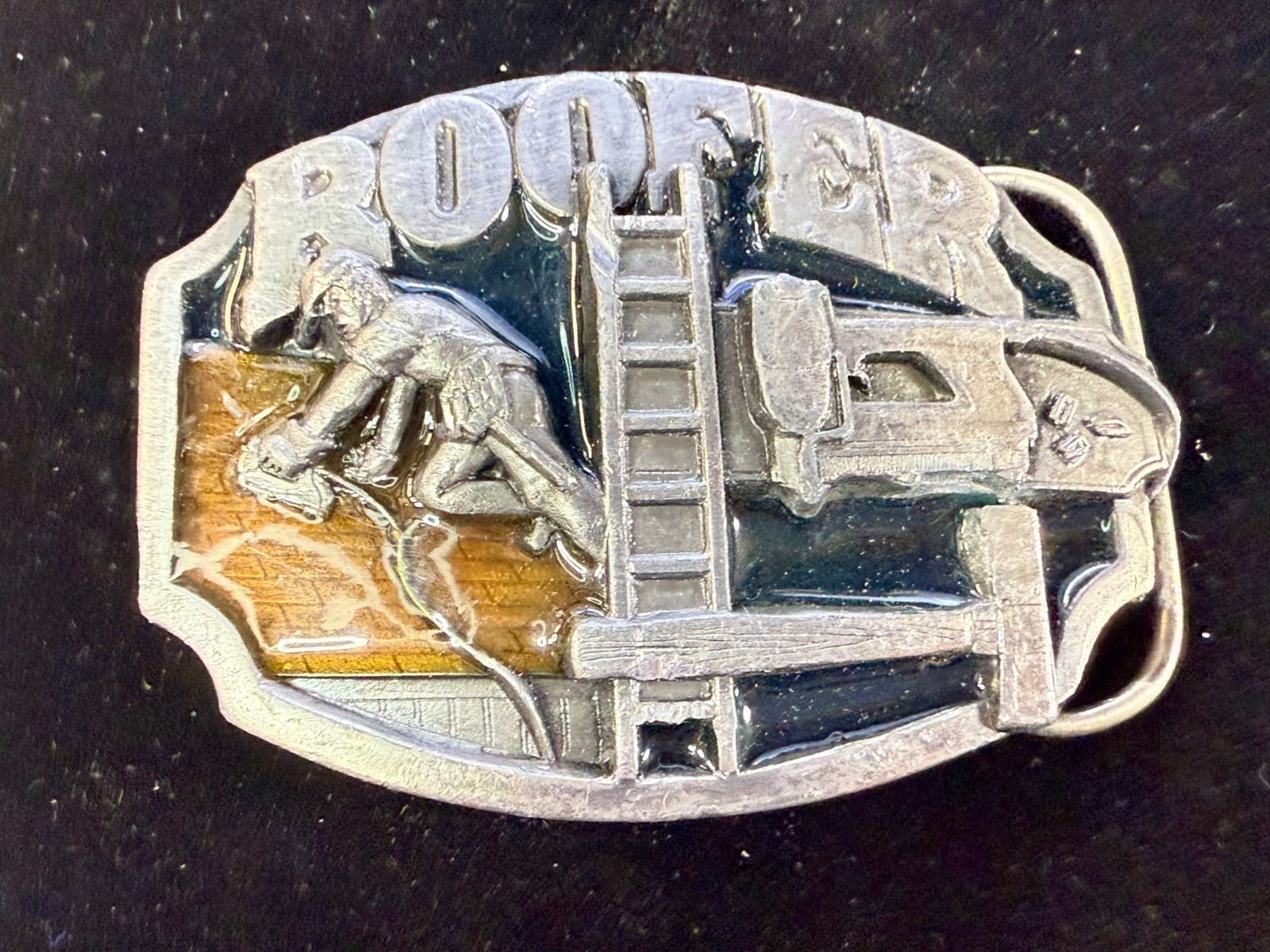 Roofer Roof Construction Worker Ladder Hammer Tools 80’s Siskiyou Belt Buckle