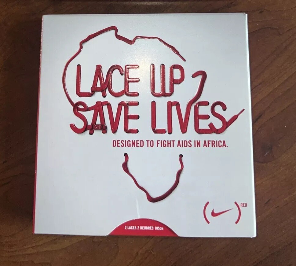NIKE Lace Up 2 Save Lives Red ShoeLaces 105cm Designed to Fight AIDS NWT
