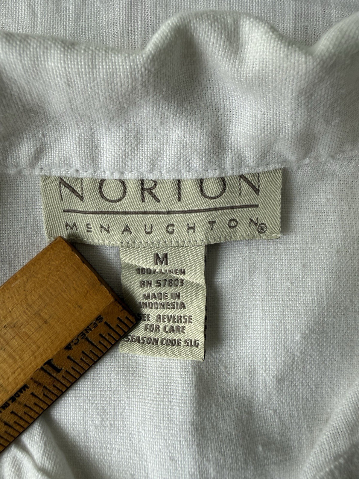 Women’s 3/4 Sleeve Norton McNaughton White Linen Button Shirt Embroidery Sz M