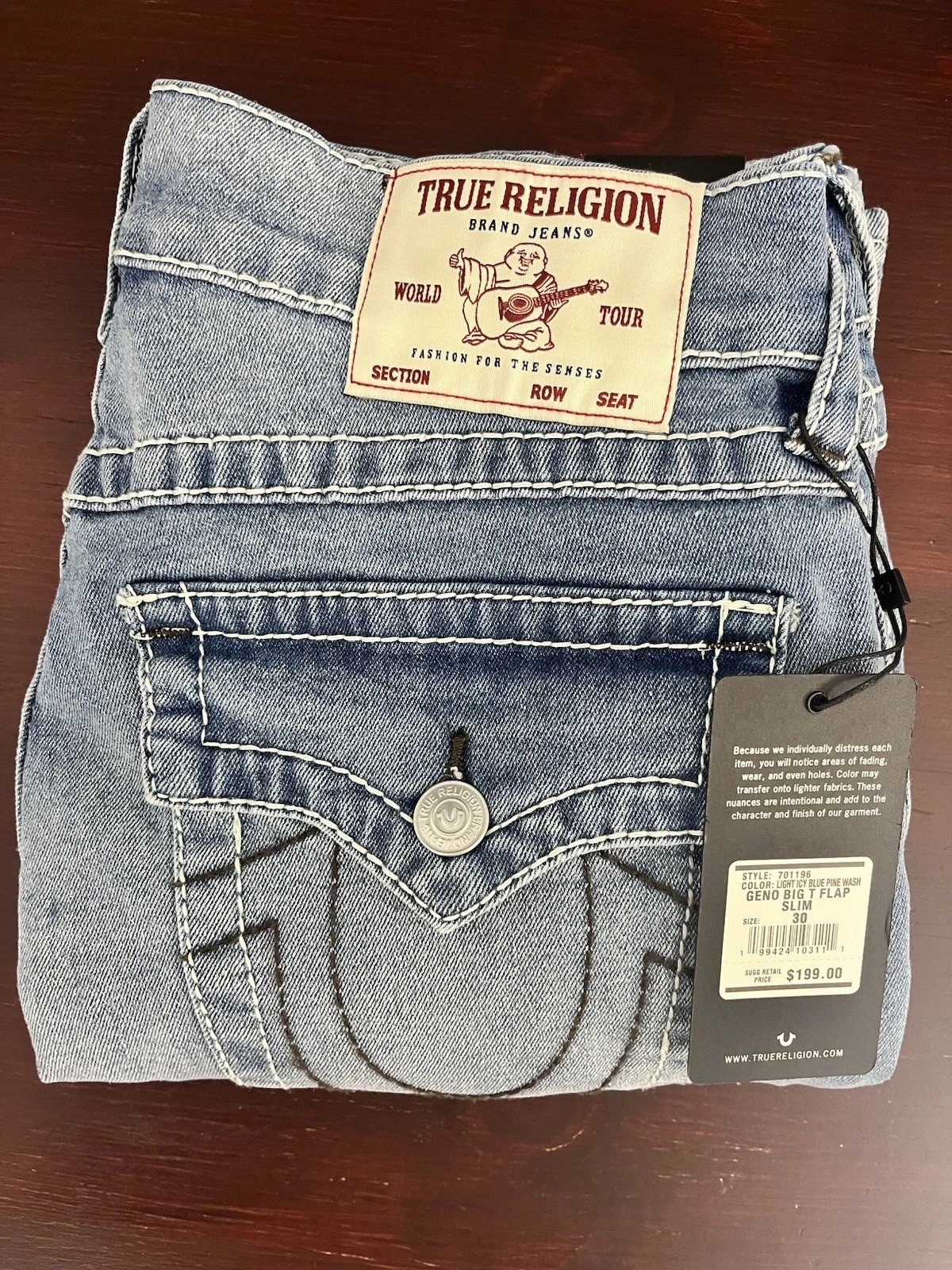 True Religion Geno Jeans Men’s 30 x 30 Flap Big T Relaxed Slim Denim $199.00 NEW