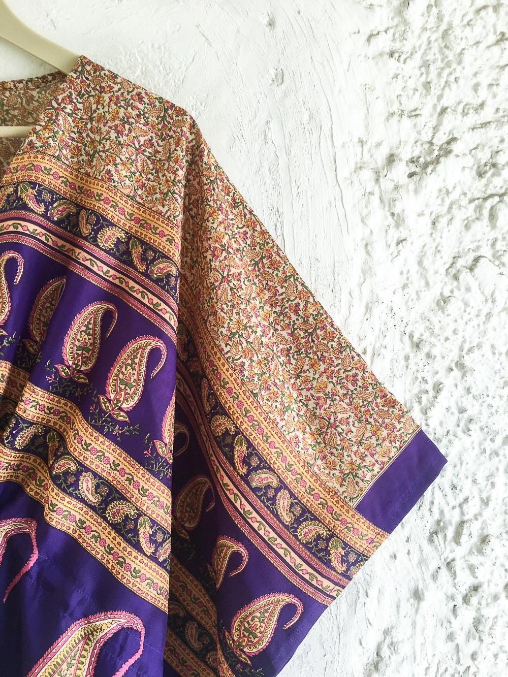 Pure Silk Short Kaftan / Handmade Tunic Top / Luxury Resort Wear KFNS1205