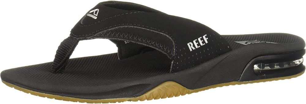 Man Reef Fanning Arch Support Flip Flop Sandal RF2026 Black Silver Brand New