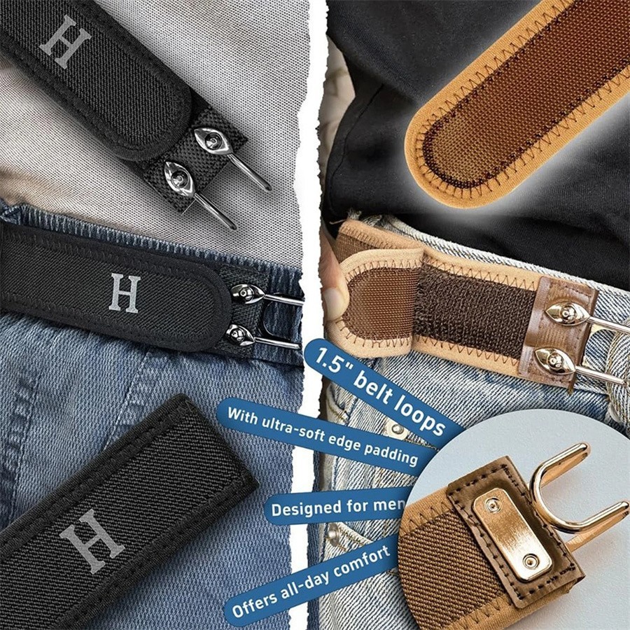 1-3PCS Tactical Metal Hook Elastic Belt Buckle-Less Invisible Waist Belt Closure