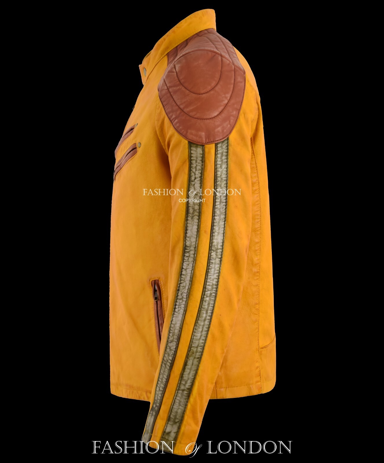 Men’s Racer Style Real Soft Leather Jacket Yellow Classic Motocross Biker Jacket