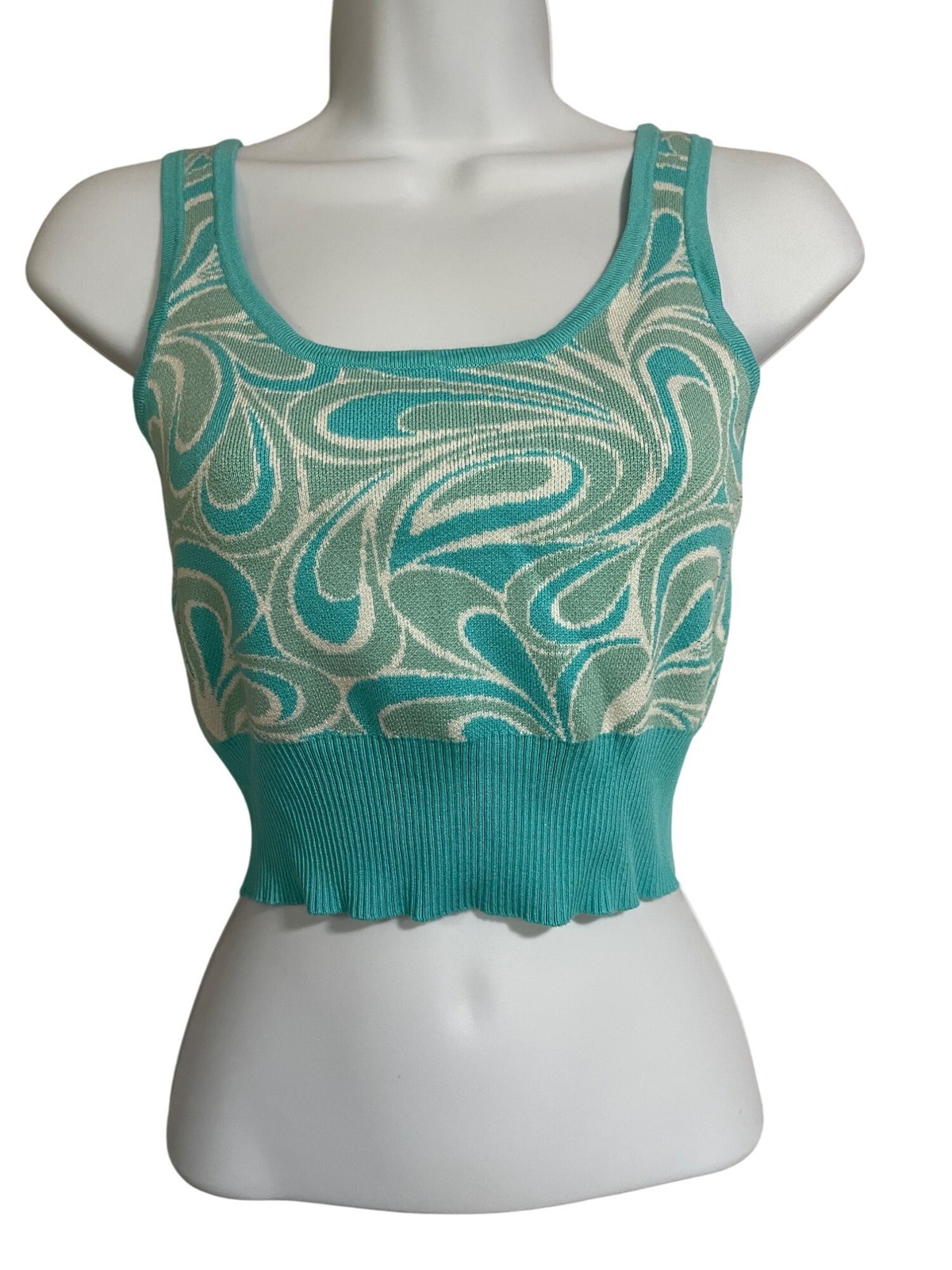 Garage Turquoise and White Swirl Crop Top Womens Small