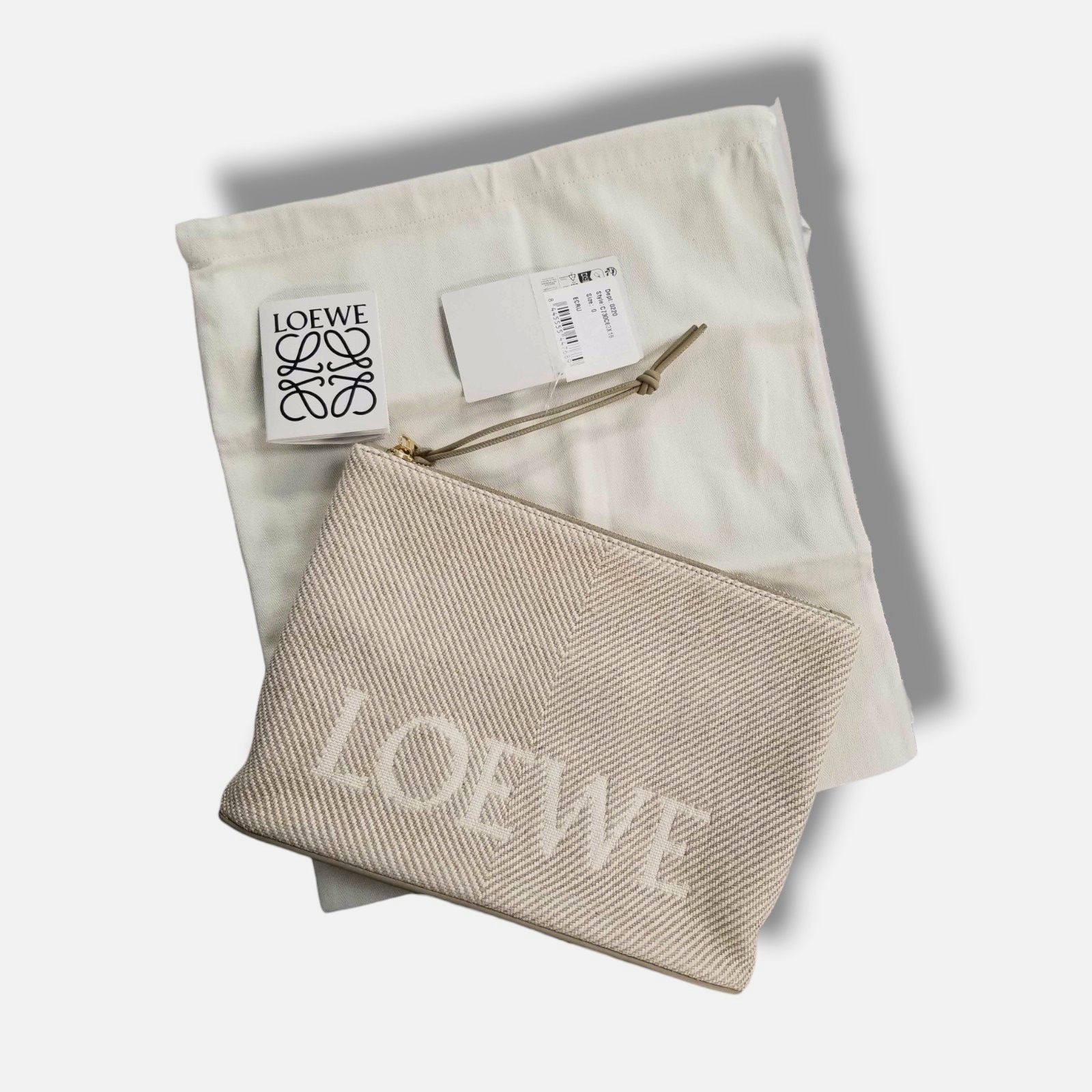 Loewe Women Beige Jacquard Logo Oblong Pouch Wristlet Clutch Hand Bag