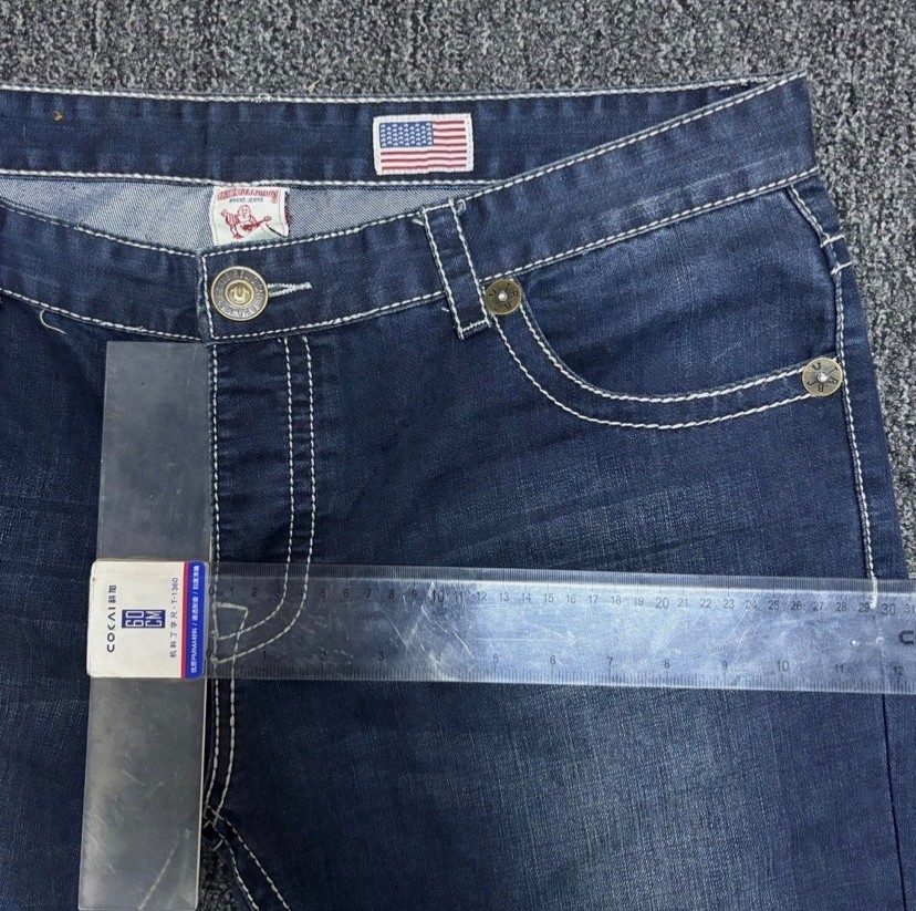 True Religion Men’s Straight Jeans | Blue Denim with White Stitching