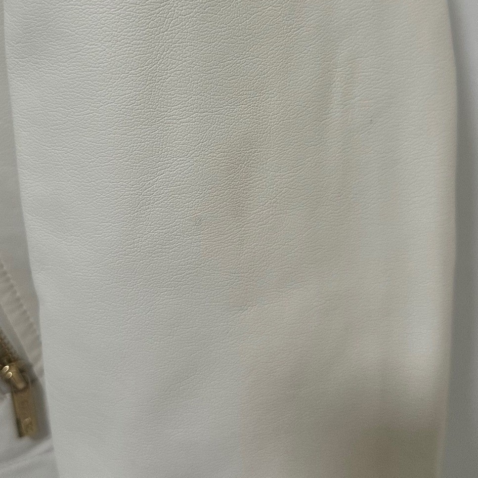 Calvin Klein Faux Leather Moto Jacket Women Small Cream Good Gold Zip