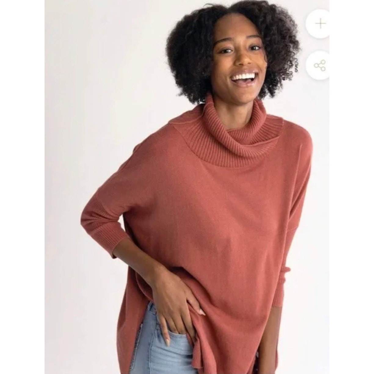 Mersea Newport Travel Side Split Cowl Neck Travel Sweater Pullover Poncho OSFA