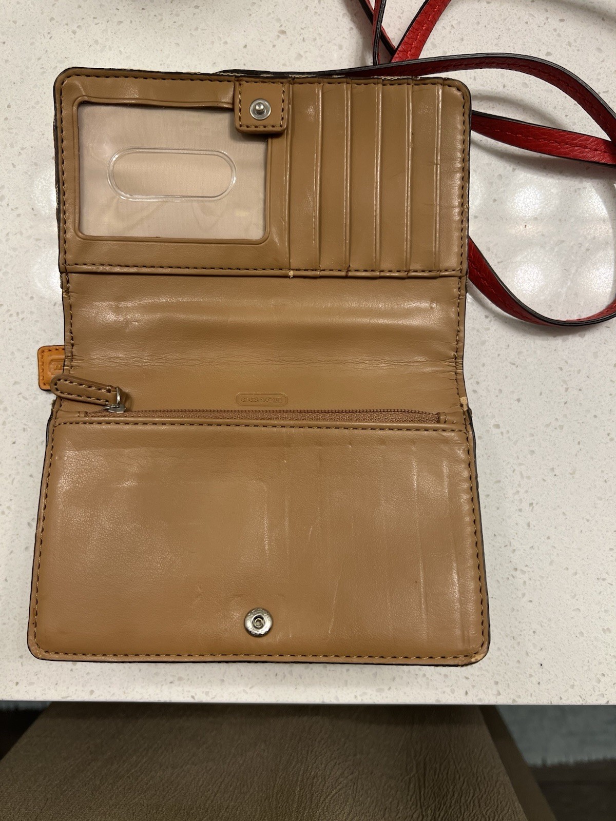 Coach Signature Logo Turnlock Small Women’s Crossbody Bag Khaki/Red Strap