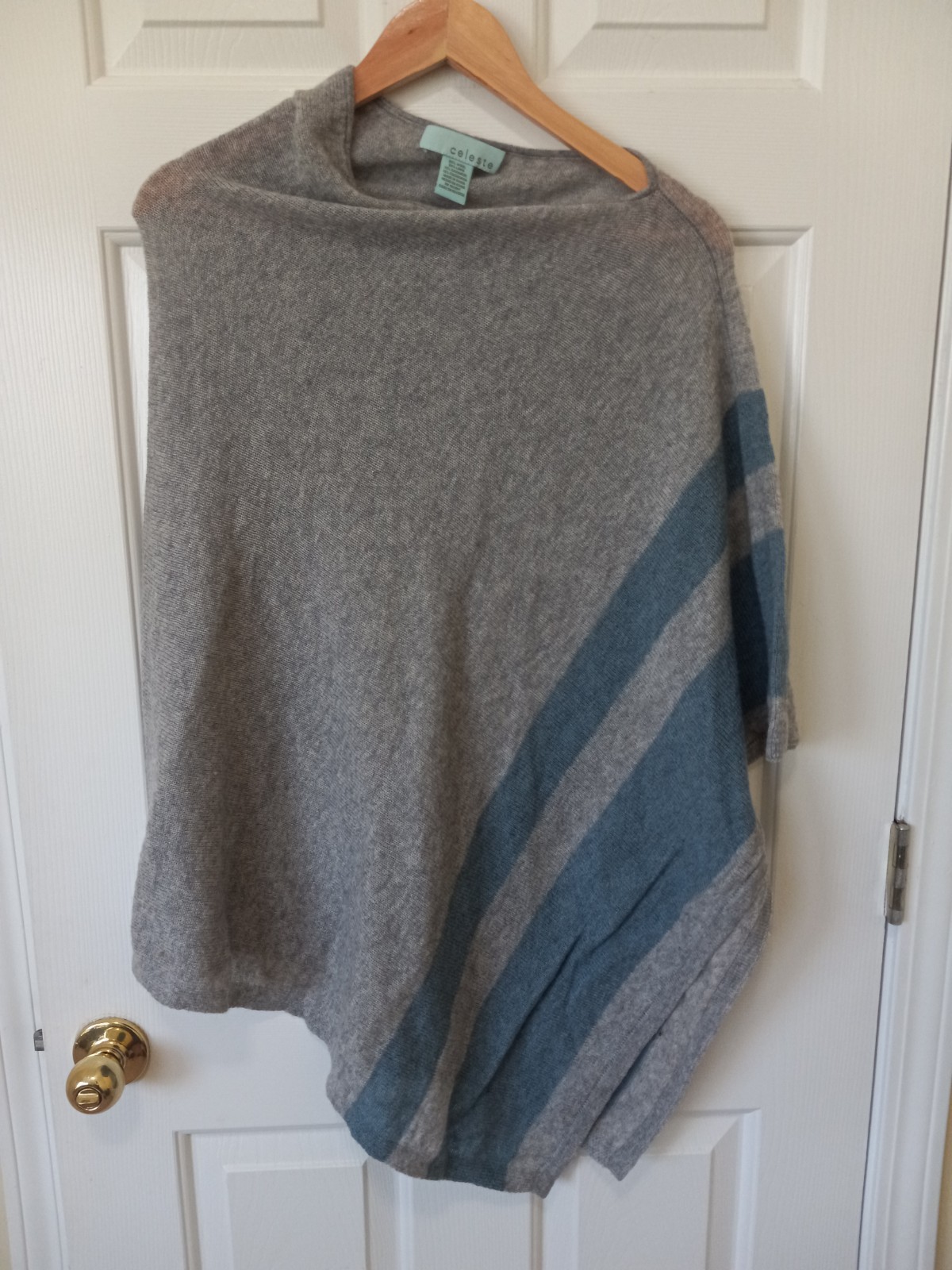 CELESTE Womens Wool Gray Blue Poncho Casual Everyday Comfort Knit One Size
