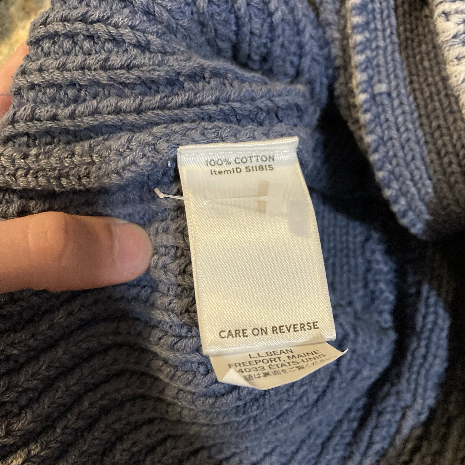 LL Bean Signature Blue Cable Knit Cotton Fisherman Cardigan Sweater Size Small