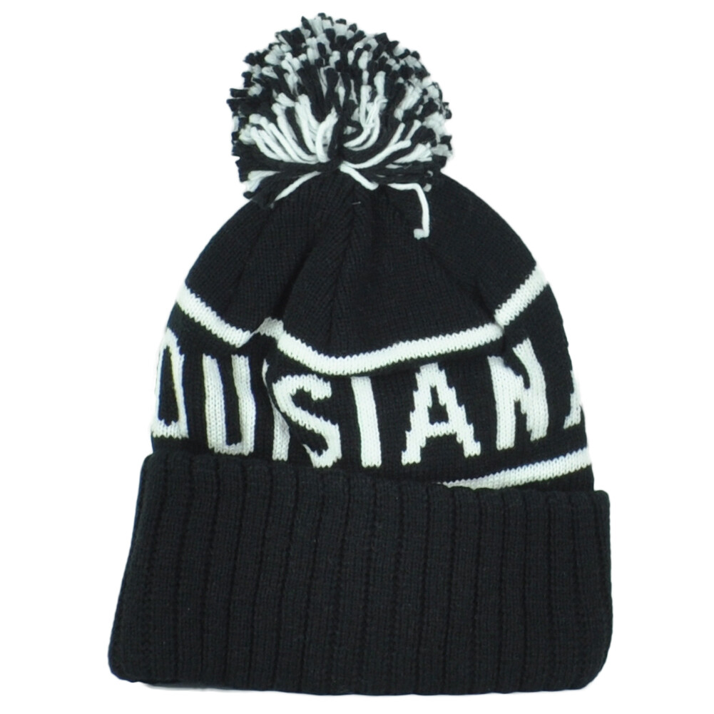 Top Level Lousiana State USA Adult Black Pom Pom Cuffed Knit Beanie Hat Winter