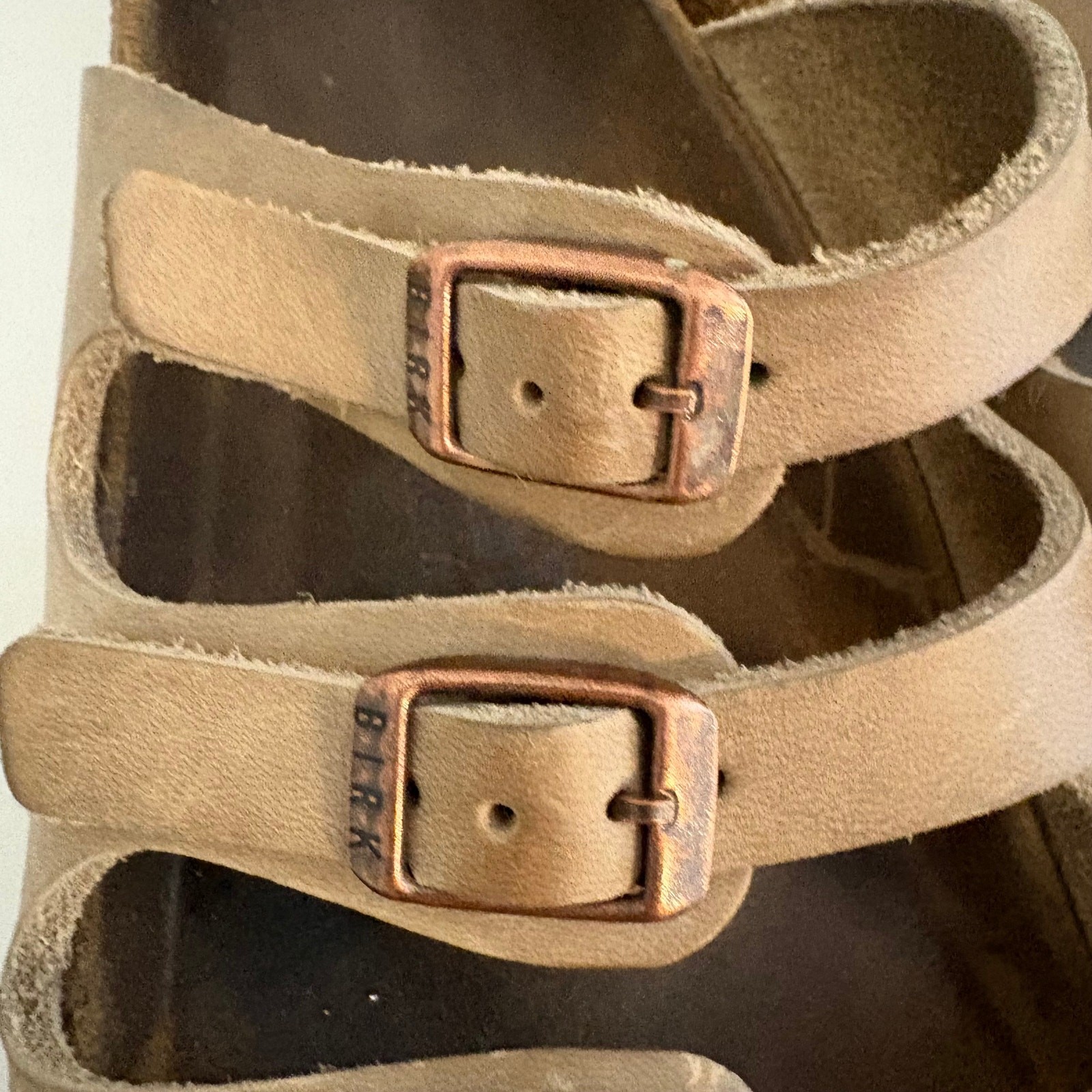Birkenstock Florida Light Brown Suede Triple Strap Sandals Slides Preppy 39