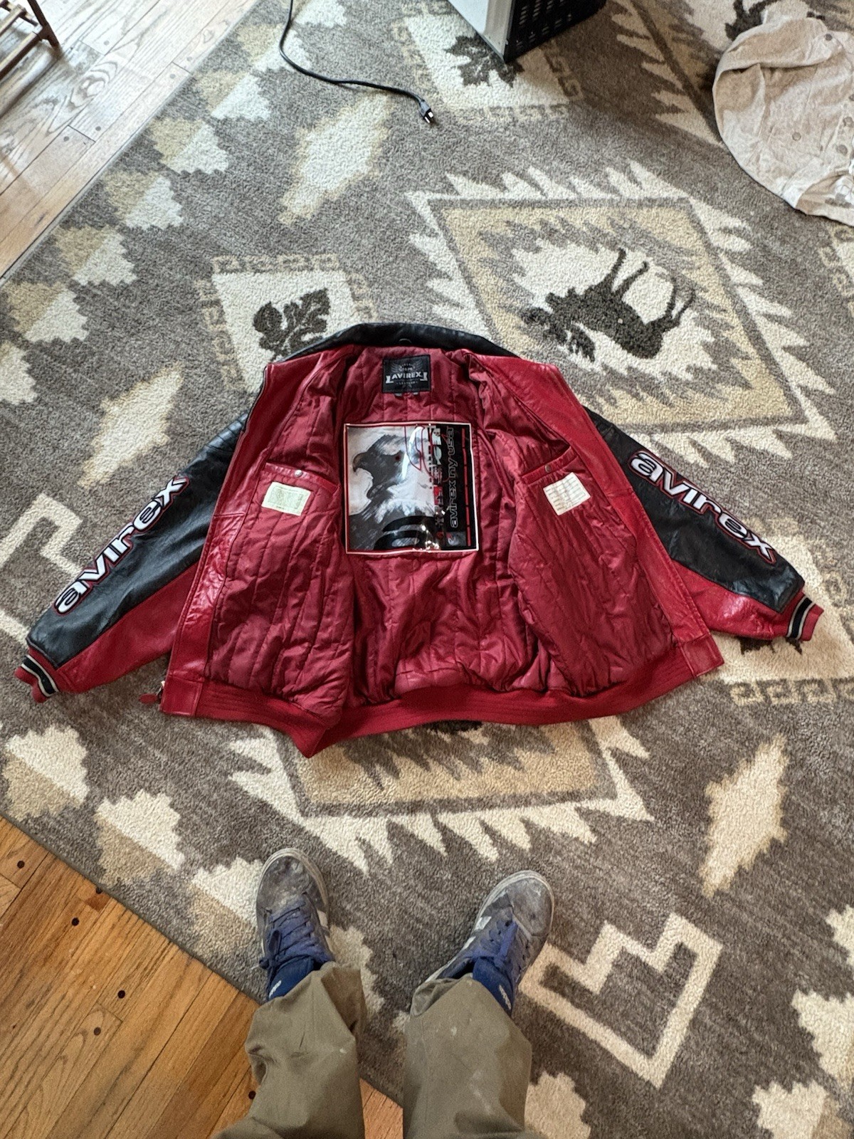 Avirex Leather Jacket 4XL Red Black Eagle Full Zip Motorcycle Biker Coat