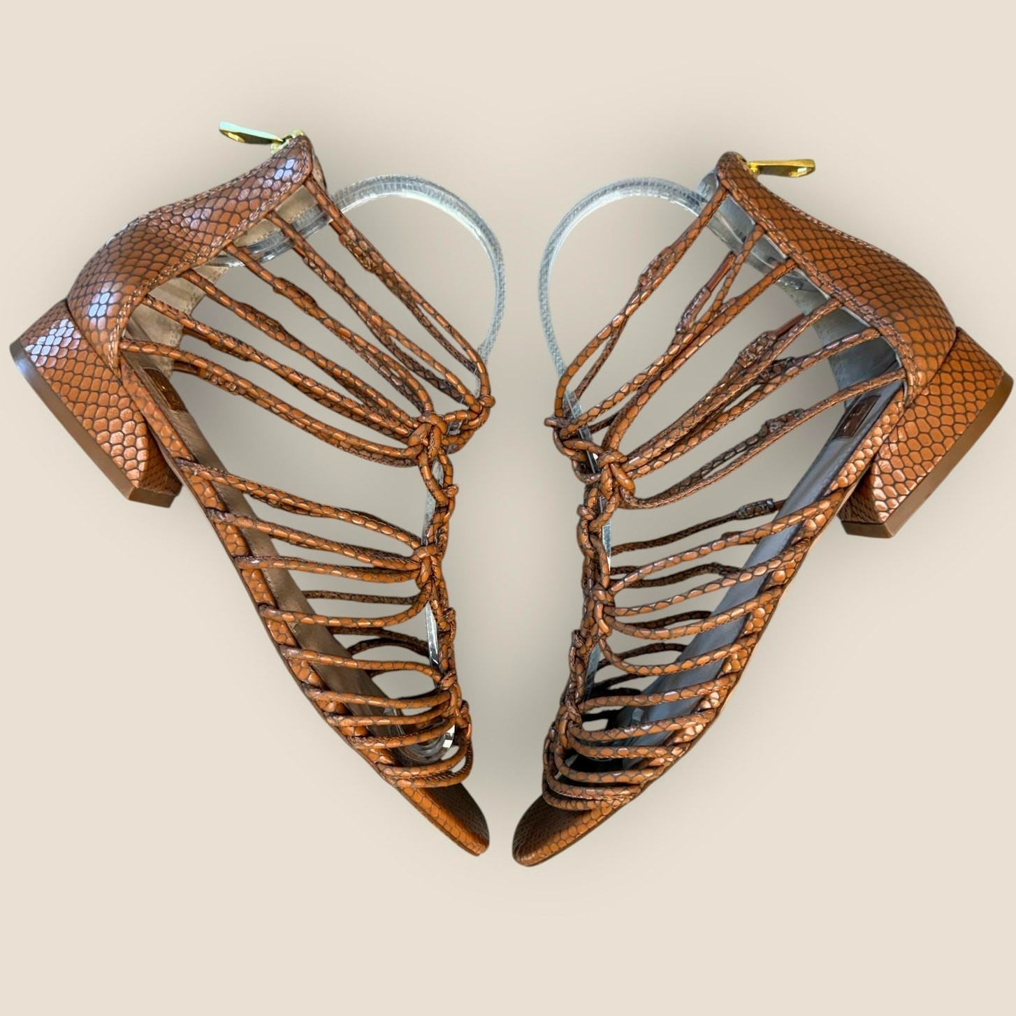 Louise et Cie Leather Gladiator Braided Strappy Sandals Womens 7.5M Brown Cognac