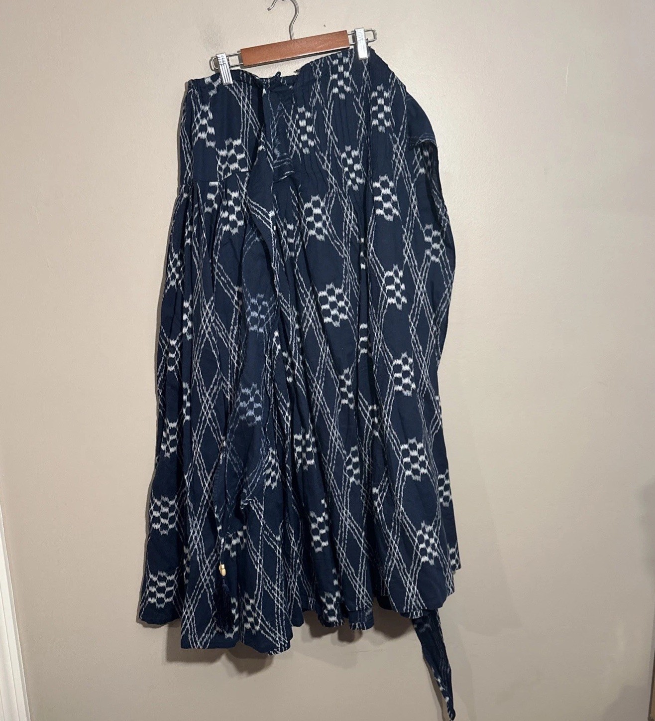Soft Surroundings Batik Tassel Flowy Boho Maxi Skirt Blue White Tall Medium NWT