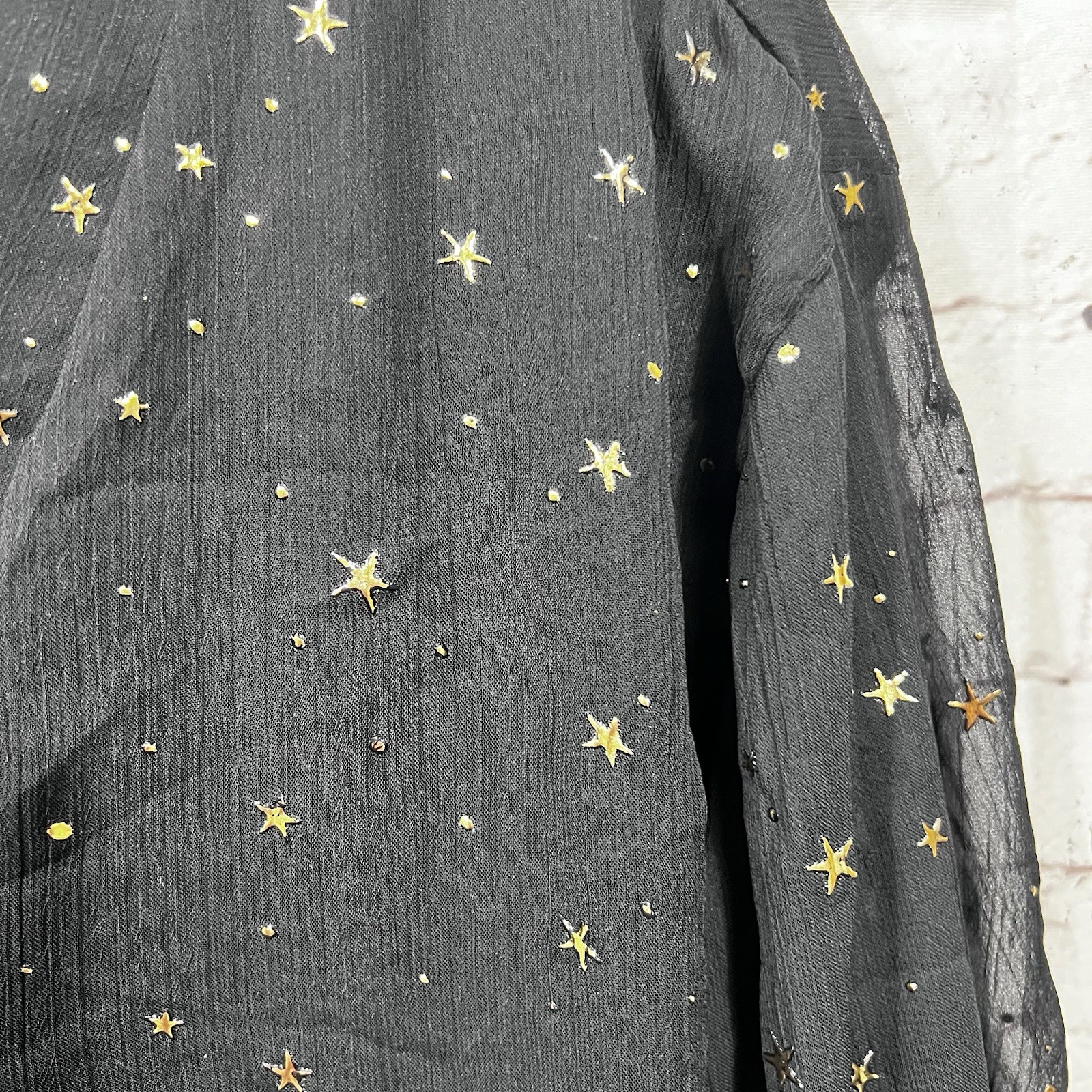 Entro Plus Size 1X NWat Blouse Black Gold Celestial Stars Sheer Long Sleeve
