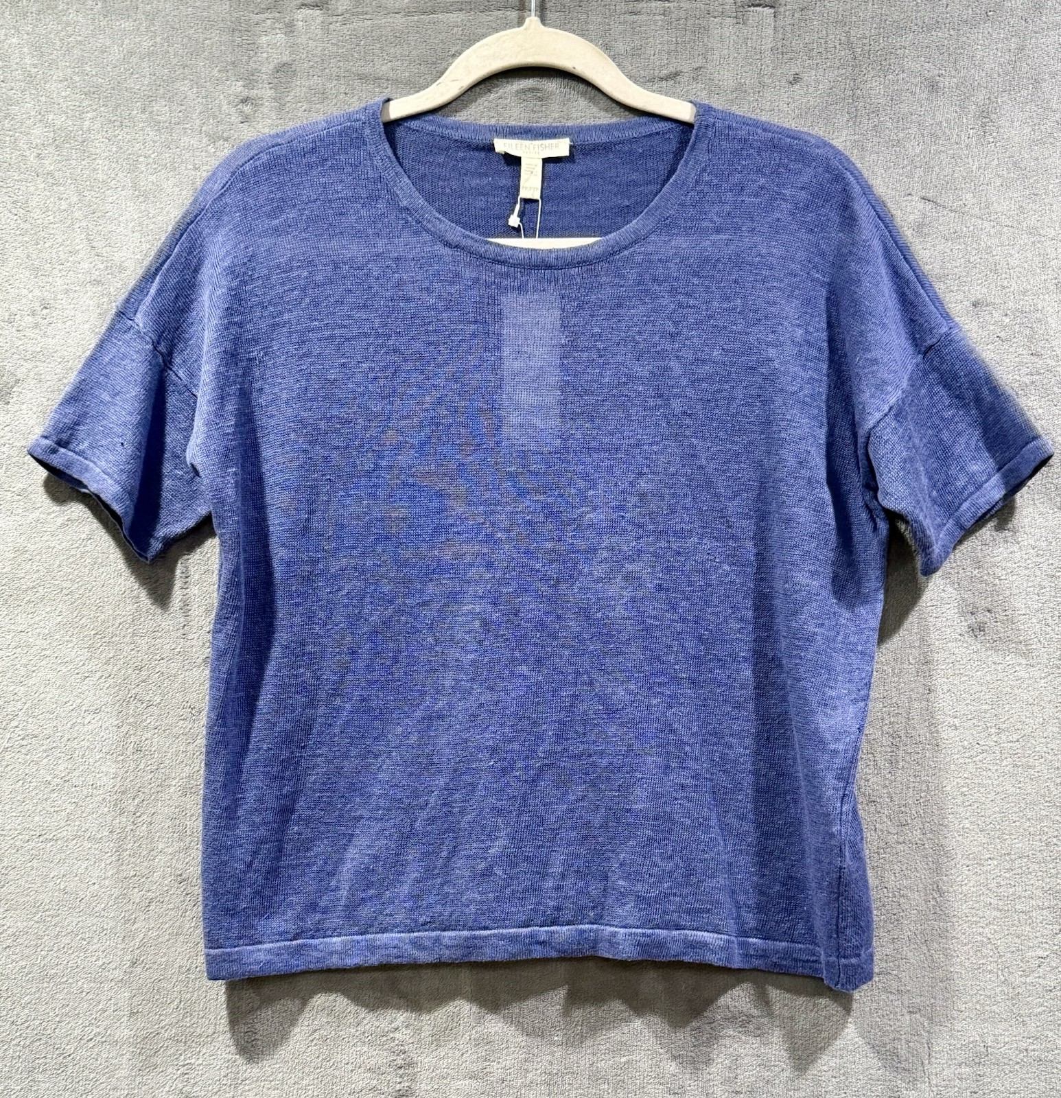 Eileen Fisher Organic Linen Boxy Tee Blue Short Sleeve Top Size PP