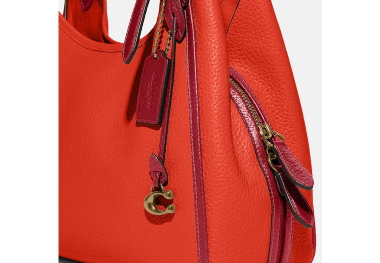 New Coach Lori Shoulder Bag Leather Colorblock Brass/Red Orange Multi C6627