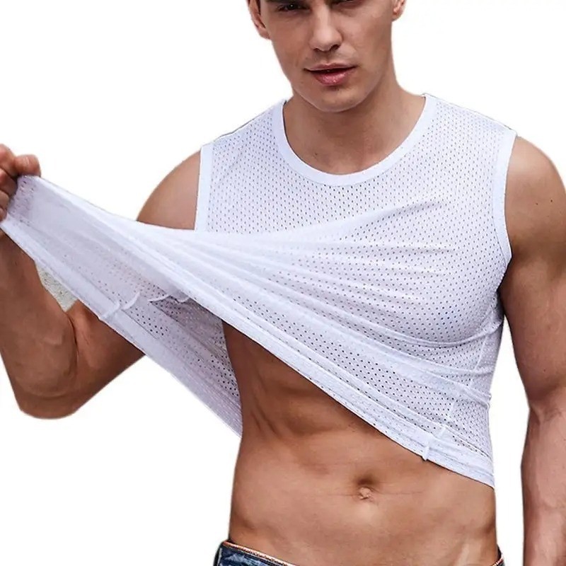 Men’s Ice Silk Mesh Tank Top Gym Stringer Fitness Vest Sleeveless Muscle Shirt