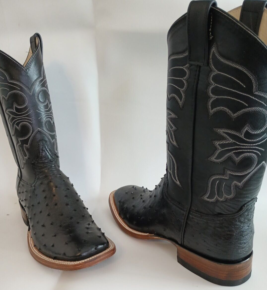 Mens New 100% AuthenticFull Quill Black Ostrich Cowboy Boots all sizes Available
