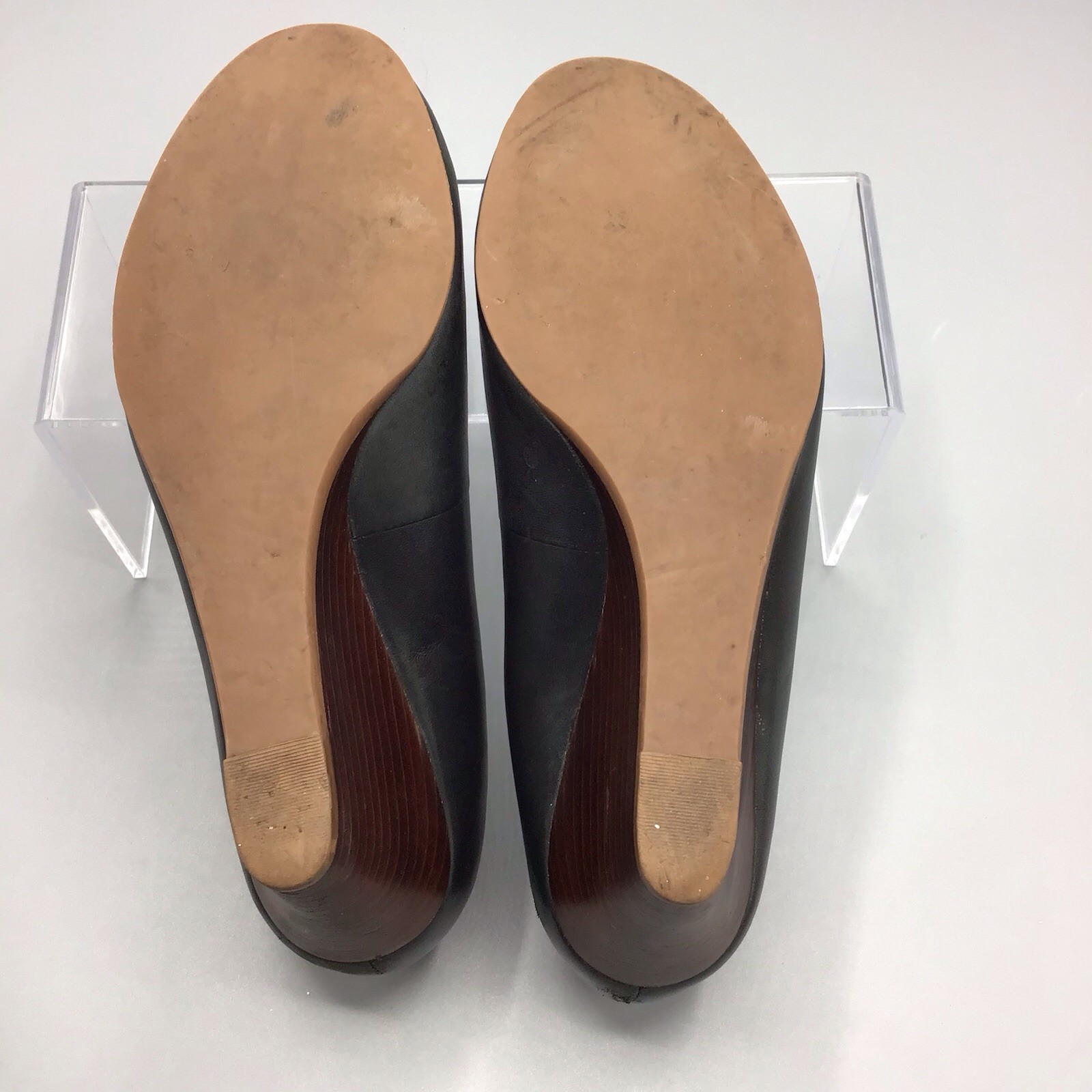 Tory Burch Black Leather Pump Wedge Heel Size Womens 6.5
