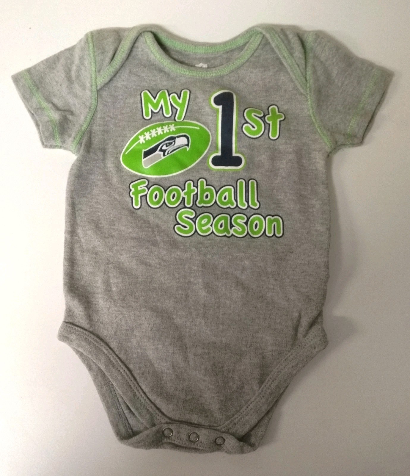 Qty 2 SEATTLE SEAHAWKS NFL One Piece Bodysuit Romper Size 6-9 Months 100% Cotton