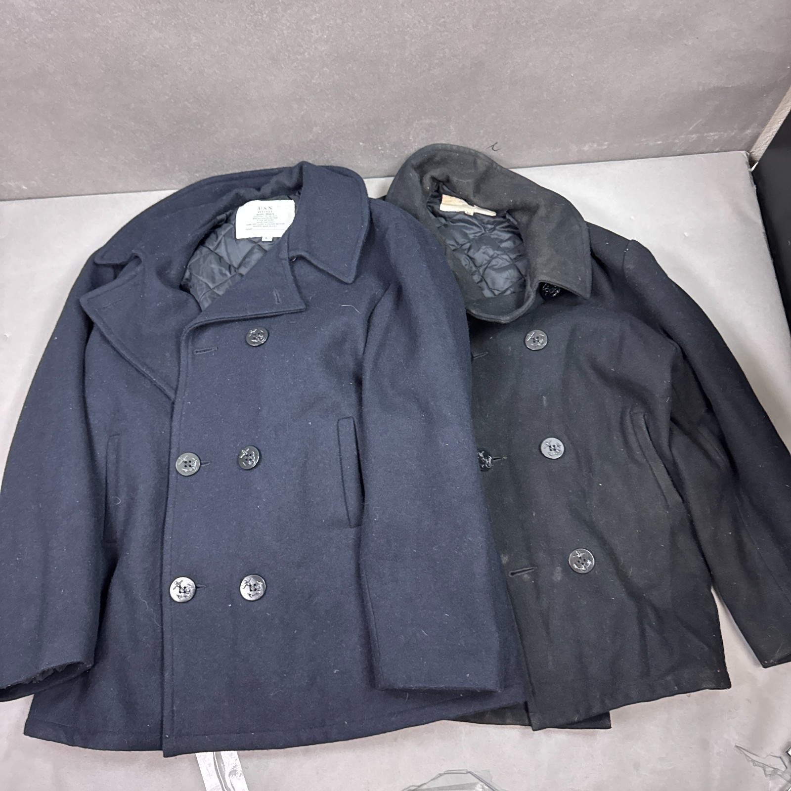 Naval Pea Coat Mens Blue Lot of 2 Large Extra Large Made USA Wool Lined Quilted