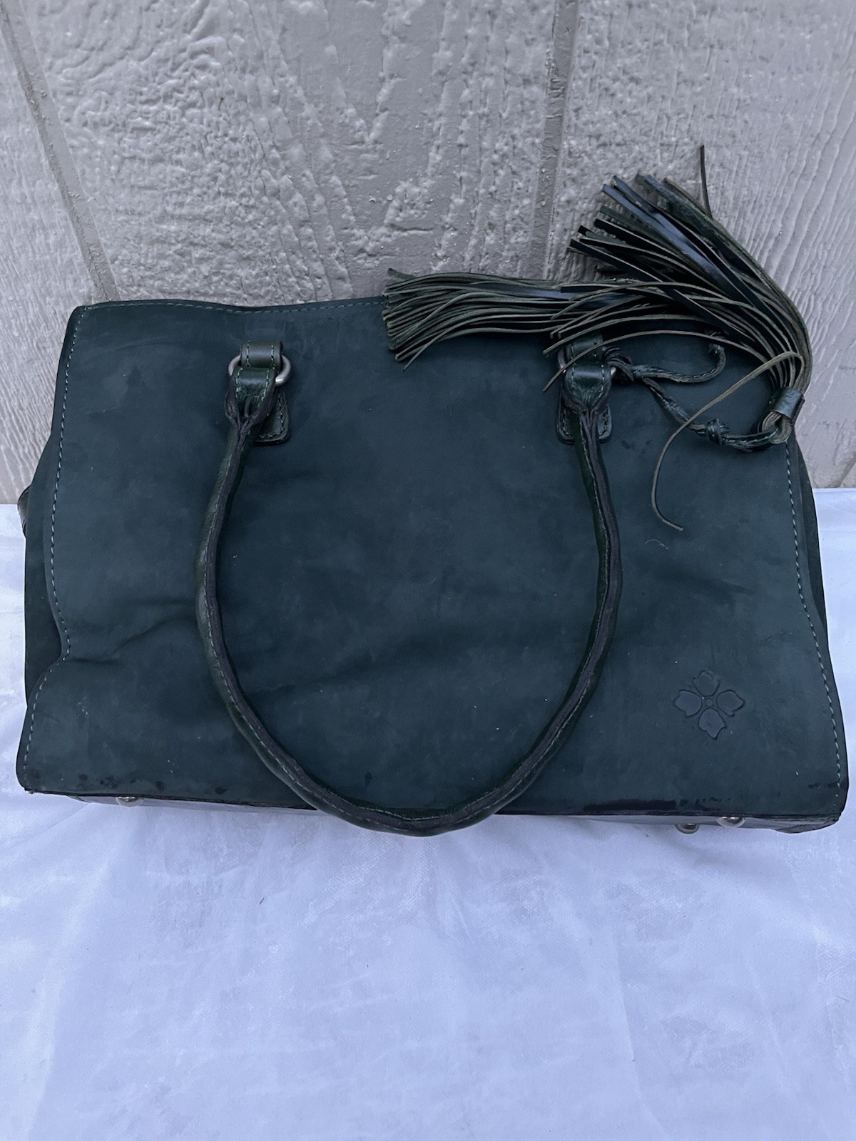 Patricia Nash Green Satchel Double Handles Detachable Strap Tassel Zip Snap