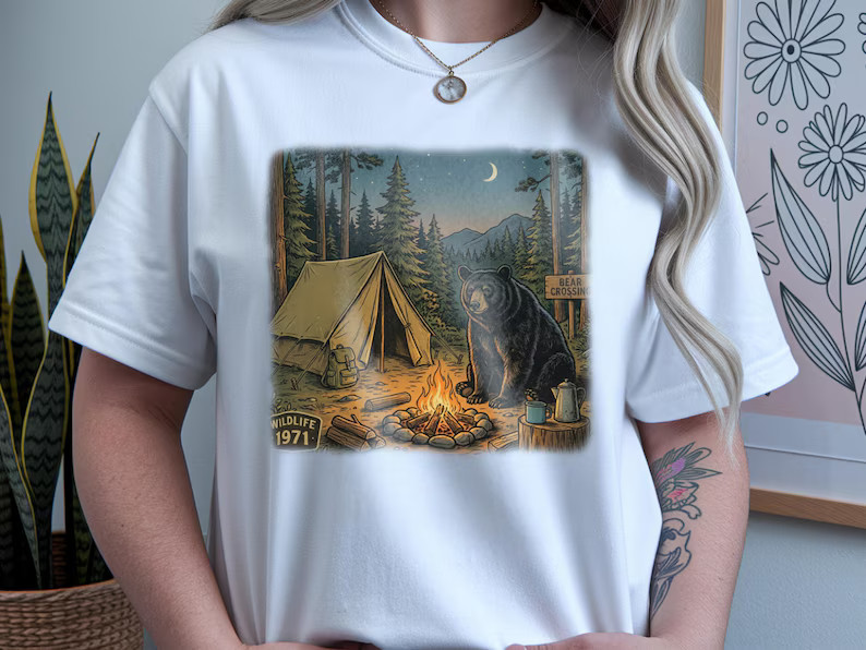 Camping Bear Nature Outdoor Adventure Comfort Tee