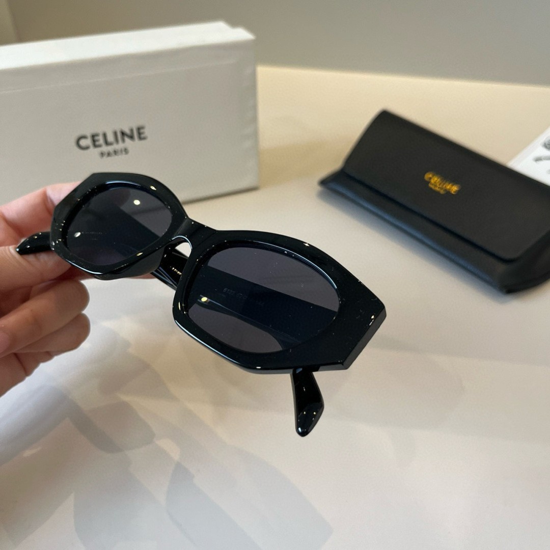 Celine CL40308U Silver Logo Black Cat Eye Sunglasses 55-18-145