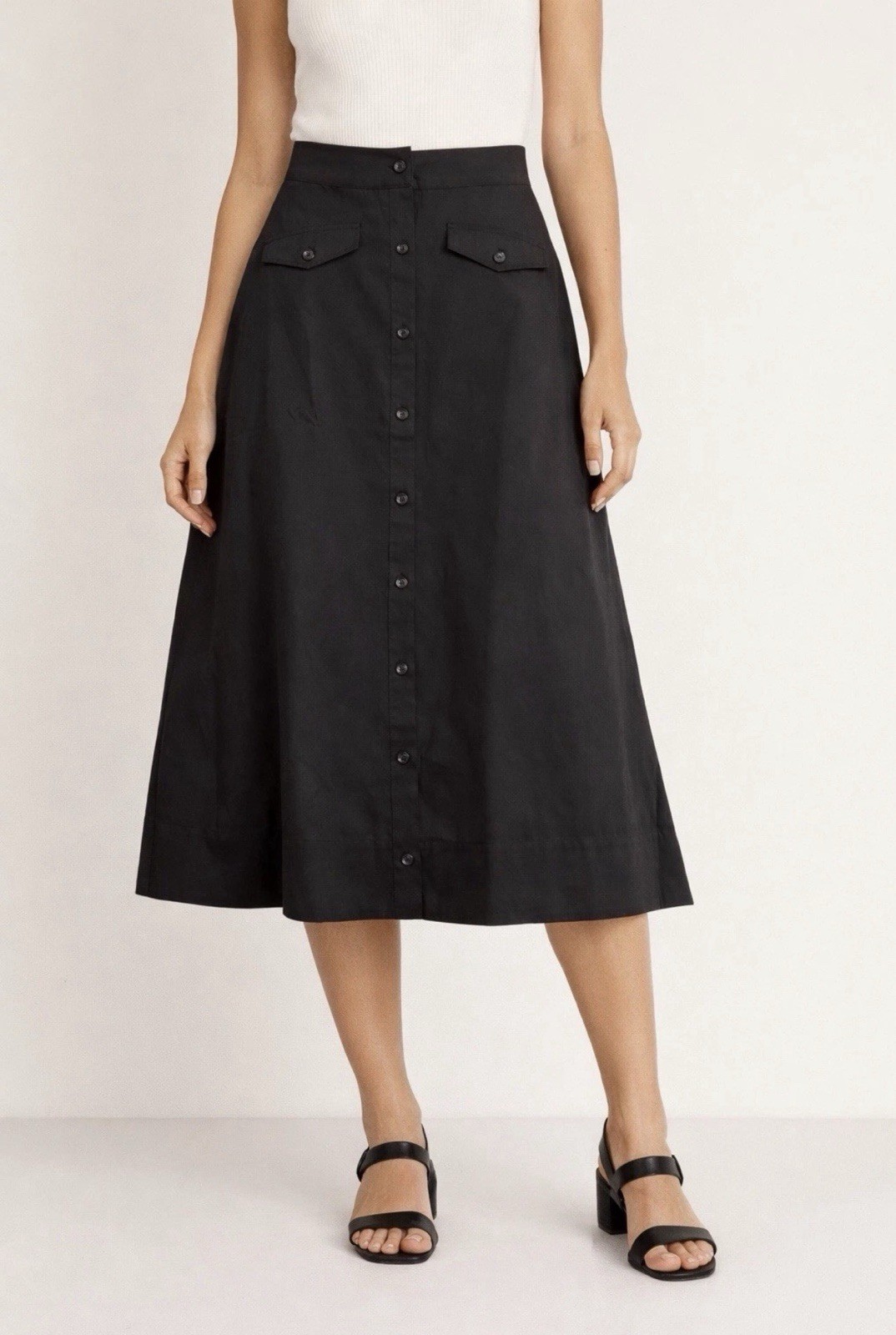 New Tuckernuck Womens Kenya Skirt 4 Black A-Line Cotton Midi Pockets Buttons NWT