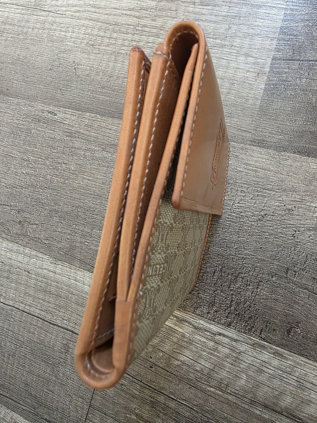 Vintage Celine Brown Triomphe Canvas 3-Fold Wallet Macadam Leather Designer