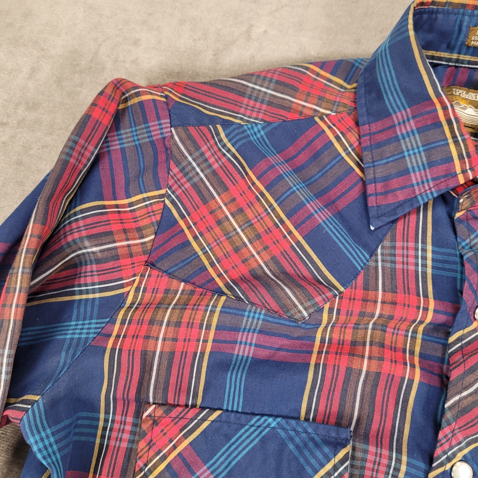 Plainsman Extra Long Tails Plaid Western Shirt Long Sleeve Snap Up Cowboy Sz Med