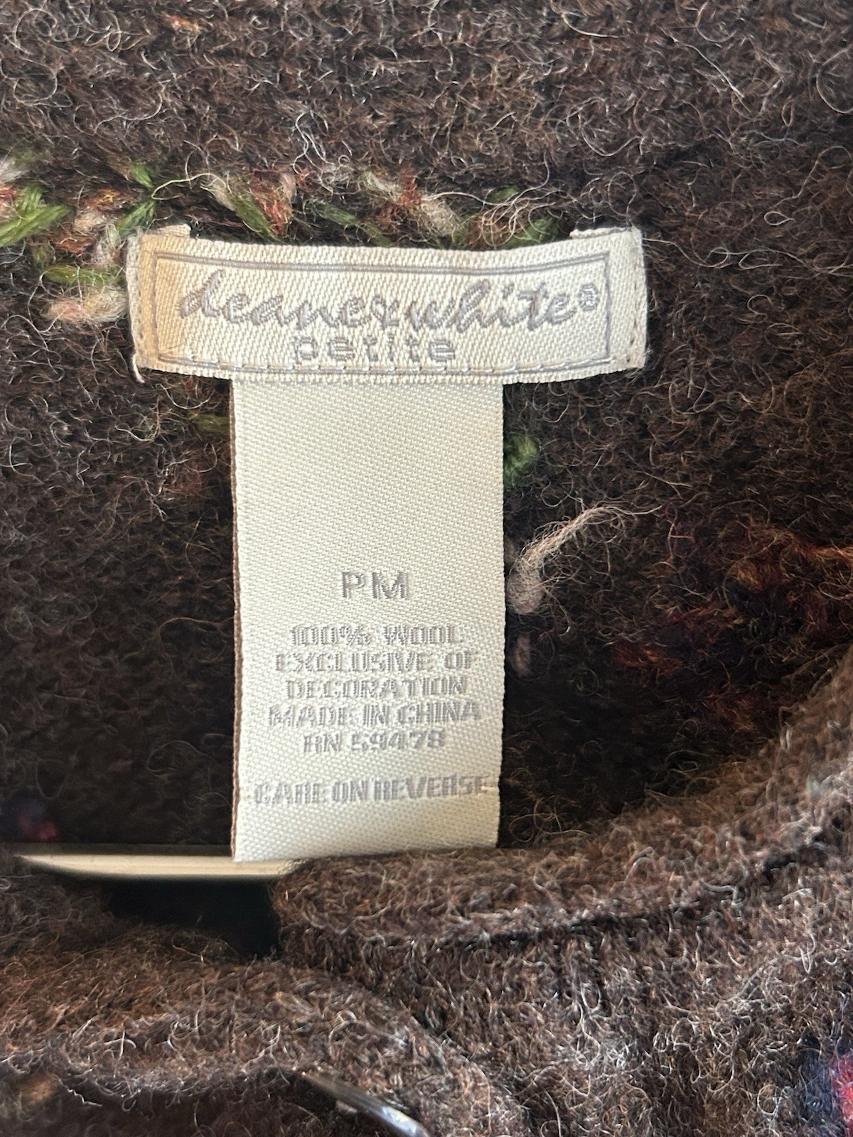 90’s Deane & White Brown 100% Wool Fall Leaves Embroidered Sweater SZ Petite M