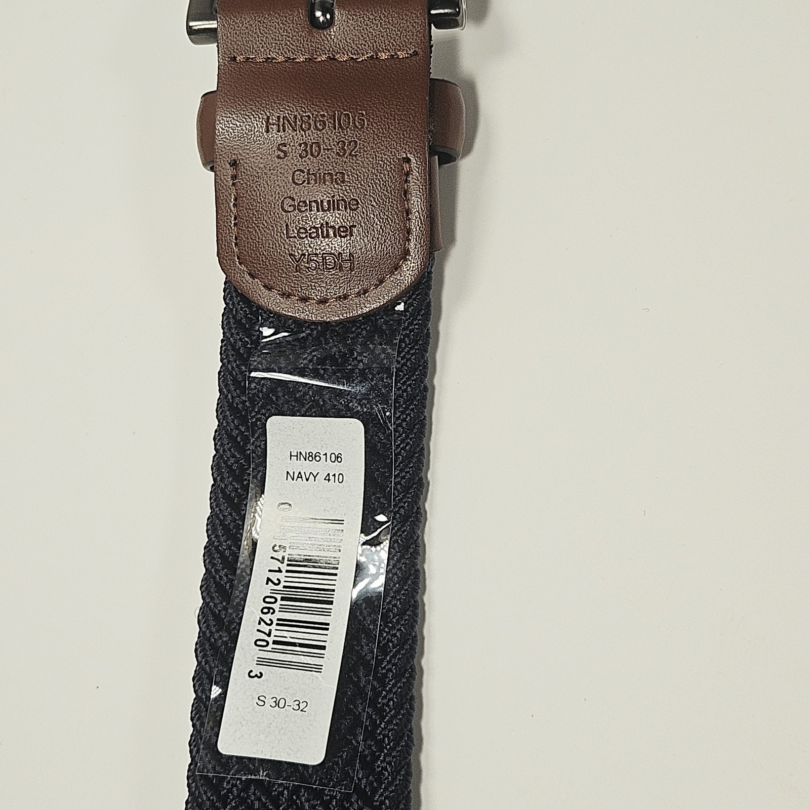 Penguin Men’s Belt Size S 30-32 Navy Blue Woven Brown Leather Stretch NWT