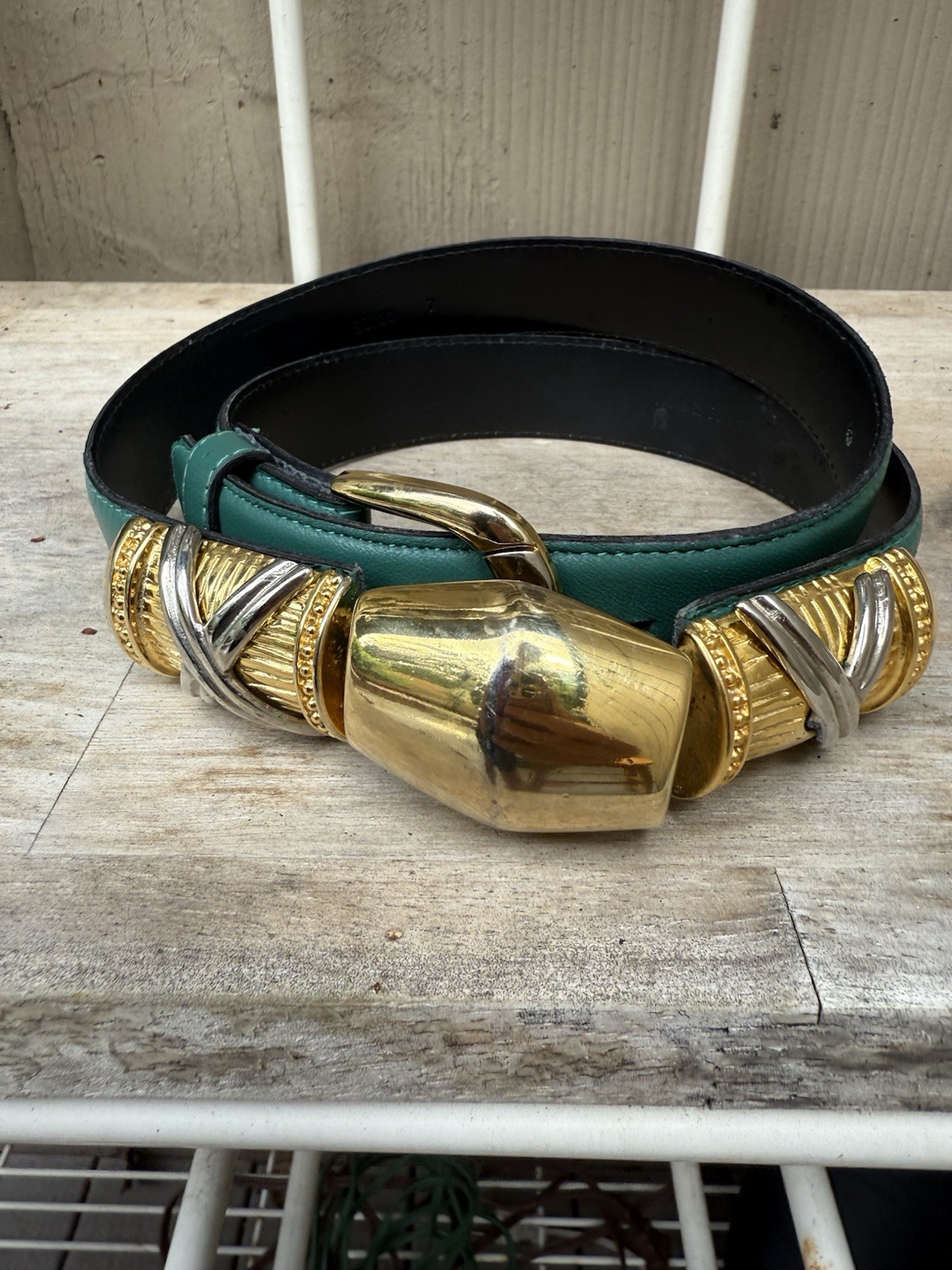 Geiger Sz UUS 32 (78) Vintage Women’s Green Belt Made Germany Gold Silver Buckle