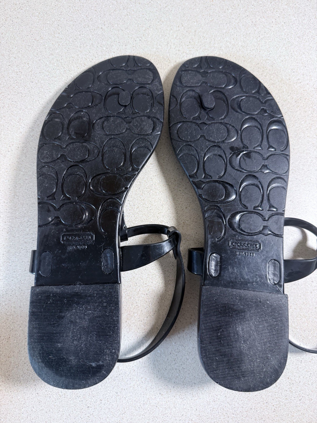 Coach Womens Pansy Sandals Size 10 Black Jelly T-Strap Thong Slingback Medallion
