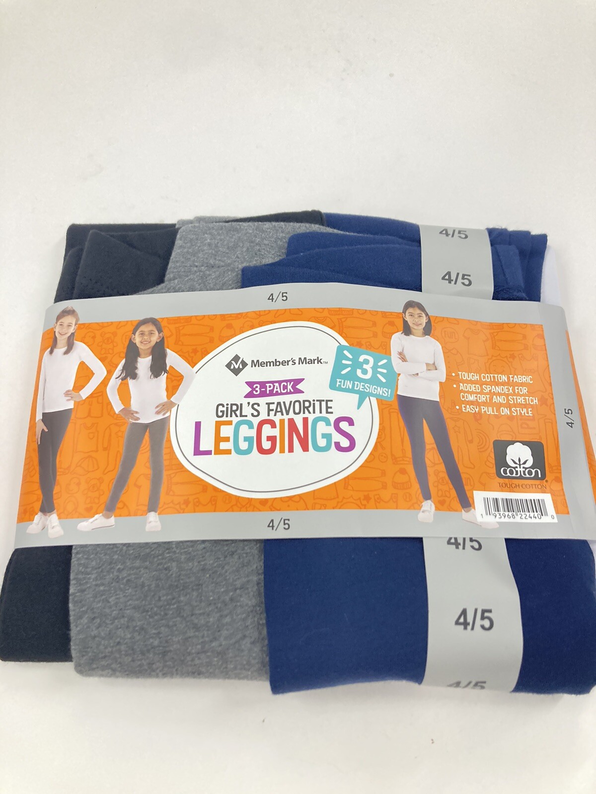 Member’s Mark 3-Pack Girl’s Favorite Leggings BLACK/GREY/BLUE Choose Size