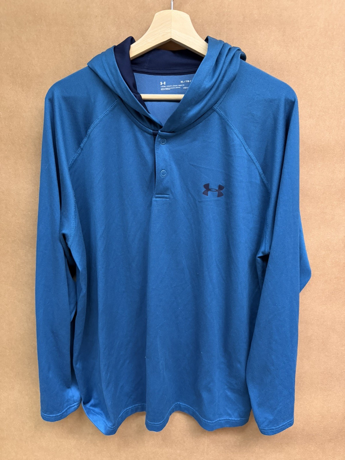 Under Armour Hoodie Mens XL Blue HeatGear Hooded Shirt Snap Neck Athletic VGUC