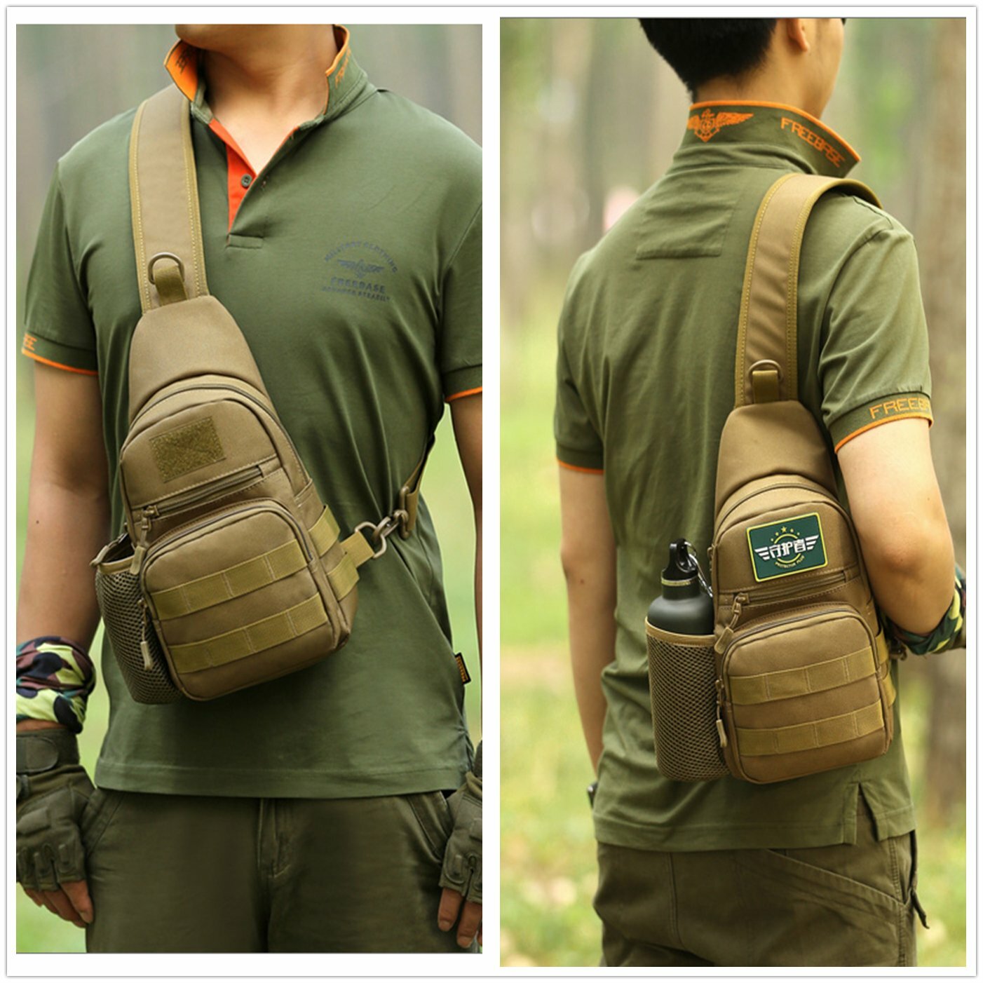 Tactical Sling Crossbody Backpack with Water Bottle Holder Military Chest Bags