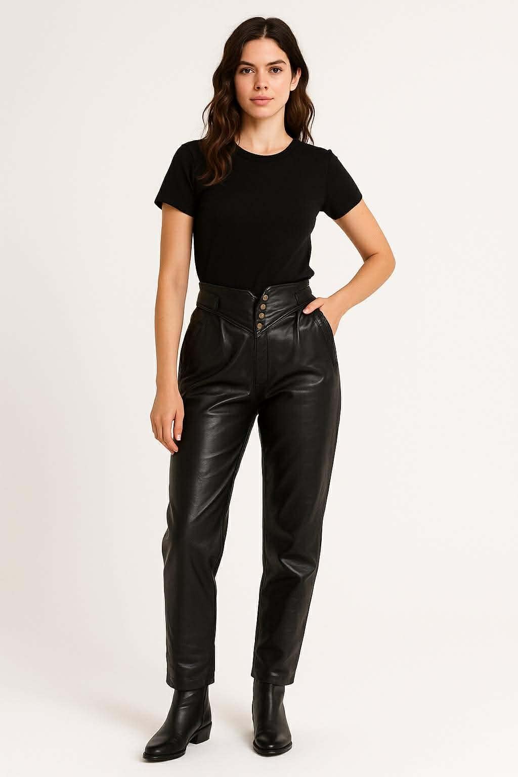 Vintage Deja Vou Designs High-waisted Black Leather Pants Womens M Biker Western
